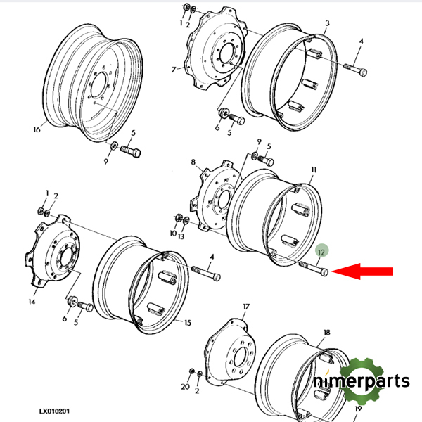 T27511 - TORNILLO RUEDA TRASERA JOHN DEERE