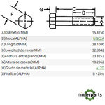 19H1756 - TORNILLO HEXAGONAL REGULAR DERECHO, M16 X 38 JOHN DEERE